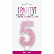 Load image into Gallery viewer, Pink Glitz Glitter Number 5 Candle

