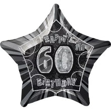 Load image into Gallery viewer, Black Glitz 60 Happy Birthday Star Foil Balloon - 20&quot;
