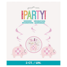 Load image into Gallery viewer, Pink Floral Elephant Hanging Swirl Decorations - 3ct

