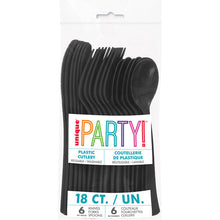 Load image into Gallery viewer, Midnight Black Solid Assorted Plastic Cutlery, 18ct
