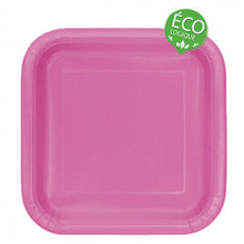 Load image into Gallery viewer, Hot Pink Solid Square 9&quot; FSC Dinner Plates, 14ct
