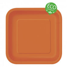 Load image into Gallery viewer, Pumpkin Orange Solid Square 9&quot; FSC Dinner Plates, 14ct
