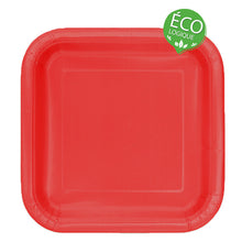 Load image into Gallery viewer, Ruby Red Solid Square 9&quot; FSC Dinner Plates, 14ct
