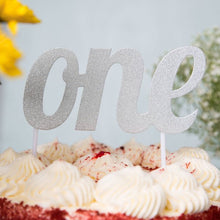 Load image into Gallery viewer, Age One  Silver Glitter Cake Topper
