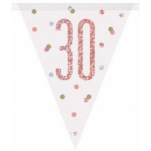 Load image into Gallery viewer, Age &quot;30&quot; Glitz Rose Gold Prismatic Plastic Flag Banner (9ft)
