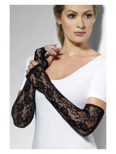 Load image into Gallery viewer, Gloves, Black, Full Length, Gothic Lace, Fingerless
