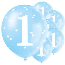 Load image into Gallery viewer, Blue Gingham 1st Birthday Balloons (5ct)
