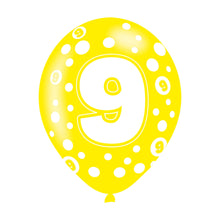 Load image into Gallery viewer, Age 9 Assorted Colours 11&quot; Latex Balloons, 6ct
