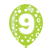 Load image into Gallery viewer, Age 9 Assorted Colours 11&quot; Latex Balloons, 6ct
