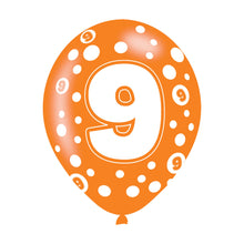 Load image into Gallery viewer, Age 9 Assorted Colours 11&quot; Latex Balloons, 6ct

