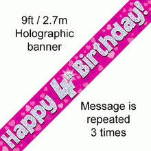 Load image into Gallery viewer, Age 4 Pink Foil Holographic Banner - 2.7m

