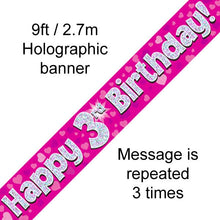 Load image into Gallery viewer, Age 3 Pink Prismatic Foil Banner
