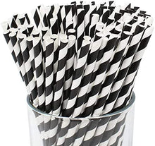 Load image into Gallery viewer, Black Striped Paper Straws, 40ct
