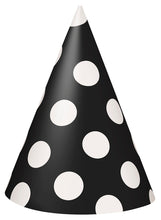 Load image into Gallery viewer, Black &amp; White Polka Dot Party Hats - 8ct
