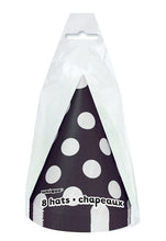 Load image into Gallery viewer, Black &amp; White Polka Dot Party Hats - 8ct
