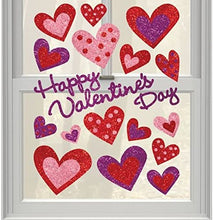 Load image into Gallery viewer, Valentine Glitter Vinyl Window Hearts, 17pcs
