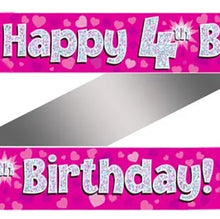Load image into Gallery viewer, Age 4 Pink Foil Holographic Banner - 2.7m
