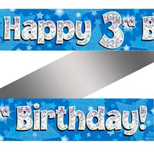 Load image into Gallery viewer, Happy 3rd Birthday Foil Holographic Banner, Blue, 9ft
