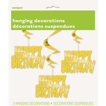 Load image into Gallery viewer, Gold Happy Birthday Swirl Decorations
