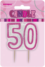 Load image into Gallery viewer, Glitz Pink Numeral Birthday Candle 50
