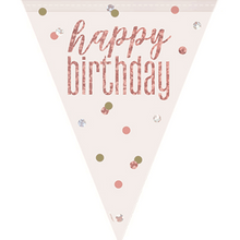Load image into Gallery viewer, &quot;Happy Birthday&quot; Rose Gold Prismatic Plastic Flag Banner (9ft)
