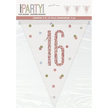 Load image into Gallery viewer, Age &quot;16&quot; Glitz Rose Gold Prismatic Plastic Flag Banner (9ft)
