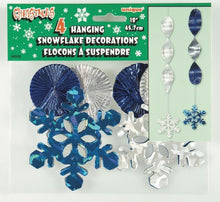 Load image into Gallery viewer, 4 Hanging Snowflake Foil Decorations
