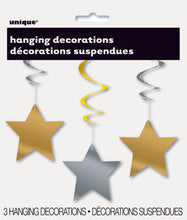 Load image into Gallery viewer, Gold And Silver Foil Star Hanging Decorations 3pk
