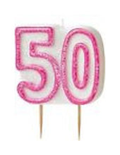 Load image into Gallery viewer, Glitz Pink Numeral Birthday Candle 50
