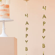 Load image into Gallery viewer, Gold Happy Birthday Balloon Tails
