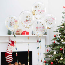 Load image into Gallery viewer, Merry Christmas Confetti Balloons With 5 Multicoloured Light Bulb Balloon Tails
