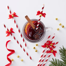 Load image into Gallery viewer, Foiled Red Paper Straws With Mini Bells And Bows (10ct)
