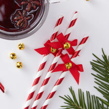 Load image into Gallery viewer, Foiled Red Paper Straws With Mini Bells And Bows (10ct)
