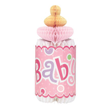 Load image into Gallery viewer, Pink Dots Baby Shower Bottle Shaped Honeycomb Decoration, 12&#39;&#39;
