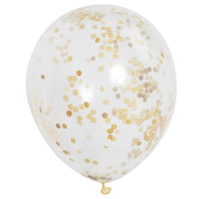 Load image into Gallery viewer, Clear Latex Balloons with Gold Confetti 12&quot;, 6ct
