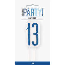 Load image into Gallery viewer, Birthday Blue Glitz Number 13 Numeral Candle
