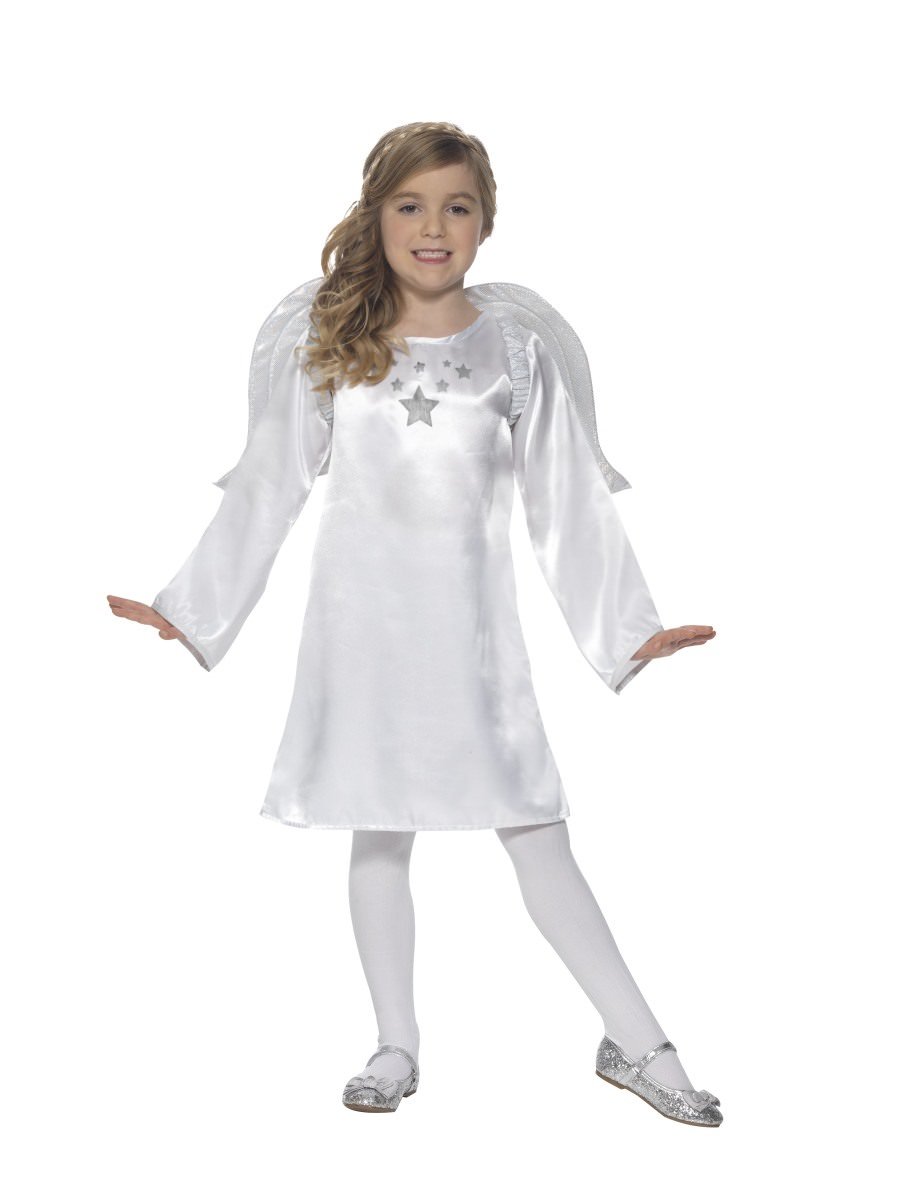 Costume Angelo Per Bambine 7-9 Anni, Completo Con Tunica, Cintura, Ali, Fascia E Cerchietto, Morbido E Leggero