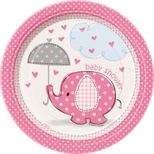Load image into Gallery viewer, Umbrellaphants Pink Round 7&quot; Dessert Plates - 8ct

