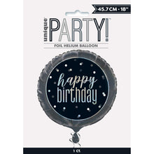 Load image into Gallery viewer, 18&quot; &quot;Happy Birthday&quot; Glitz Black &amp; Silver Round Foil Balloon
