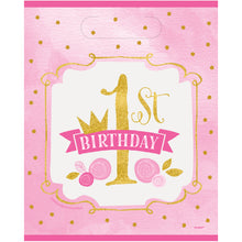 Load image into Gallery viewer, Pink &amp; Gold First Birthday Loot Bags, 8ct
