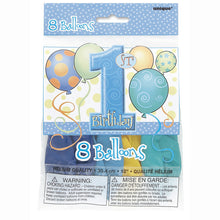 Load image into Gallery viewer, First Birthday Blue Balloons 12&quot; Latex Balloons, 8ct
