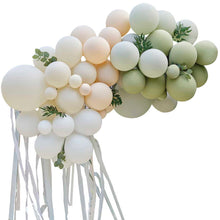 Load image into Gallery viewer, Taupe, Peach &amp; Sage Balloon Arch with Eucalyptus, Sage Foliage and Streamers
