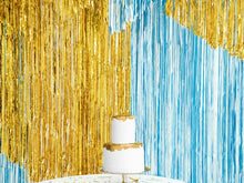 Load image into Gallery viewer, Matte Light Blue Shimmer Curtain Backdrop
