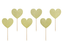 Load image into Gallery viewer, Gold Heart Cupcake Toppers, 6pcs
