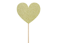 Load image into Gallery viewer, Gold Heart Cupcake Toppers, 6pcs
