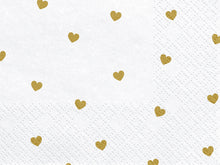 Load image into Gallery viewer, Gold Hearts White Napkins - 20 Pack
