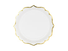 Load image into Gallery viewer, White Paper Dessert Plate With Gold Trim - 6 Pack
