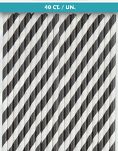 Load image into Gallery viewer, Black Striped Paper Straws, 40ct
