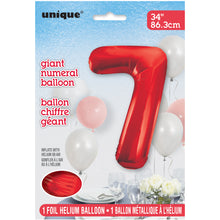 Load image into Gallery viewer, Red Number 7 Shaped Foil Balloon 34&quot;

