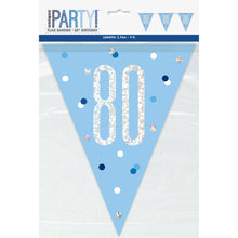 Load image into Gallery viewer, Age &quot;80&quot; Glitz Blue &amp; Silver Prismatic Plastic Flag Banner (9ft)
